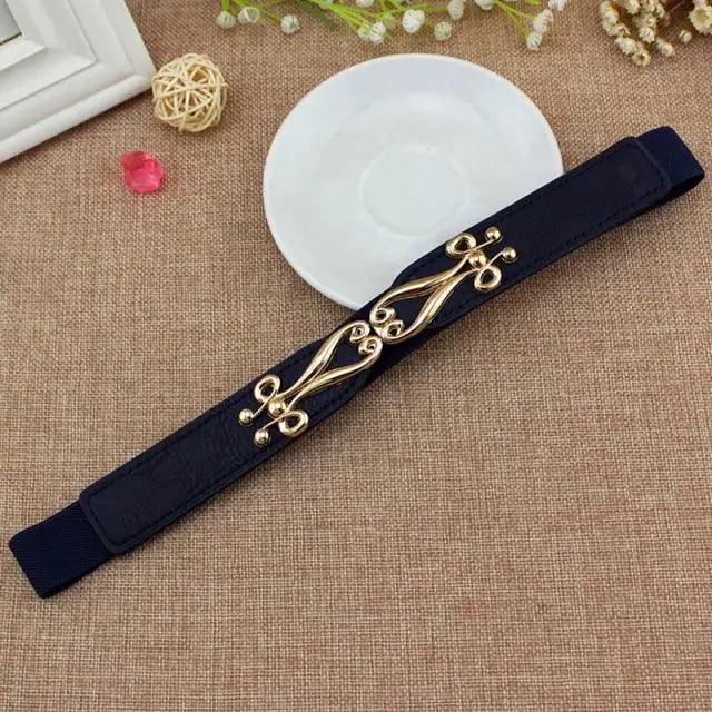 Elegant Wide Fabric Strap  Silver Metal Buckle Belts For Women Trendy Women's Fashion Stretchable Classic Color Belts Stevvex