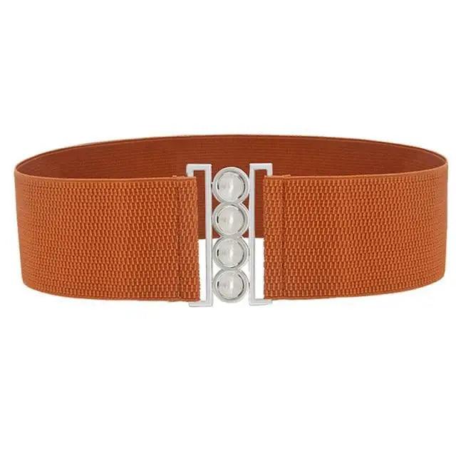 Elegant Wide Fabric Strap  Silver Metal Buckle Belts For Women Trendy Women's Fashion Stretchable Classic Color Belts Stevvex