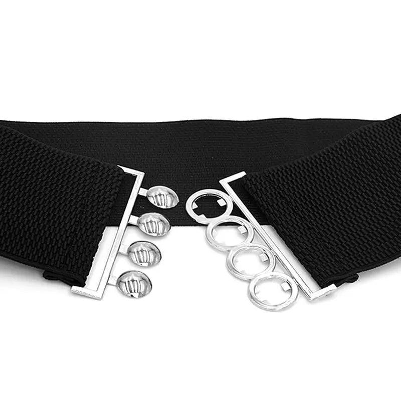 Elegant Wide Fabric Strap  Silver Metal Buckle Belts For Women Trendy Women's Fashion Stretchable Classic Color Belts Stevvex