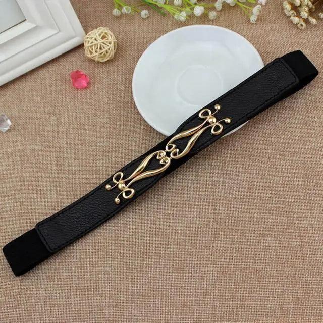 Elegant Wide Fabric Strap  Silver Metal Buckle Belts For Women Trendy Women's Fashion Stretchable Classic Color Belts Stevvex