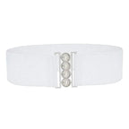 Elegant Wide Fabric Strap  Silver Metal Buckle Belts For Women Trendy Women's Fashion Stretchable Classic Color Belts Stevvex
