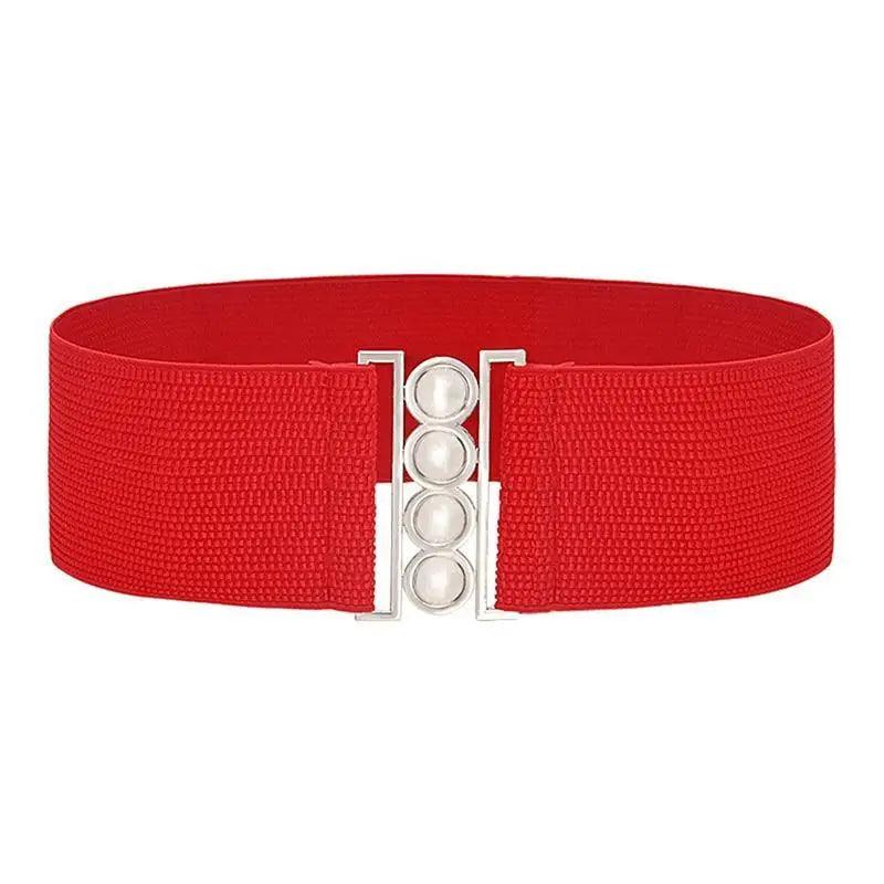 Elegant Wide Fabric Strap  Silver Metal Buckle Belts For Women Trendy Women's Fashion Stretchable Classic Color Belts Stevvex