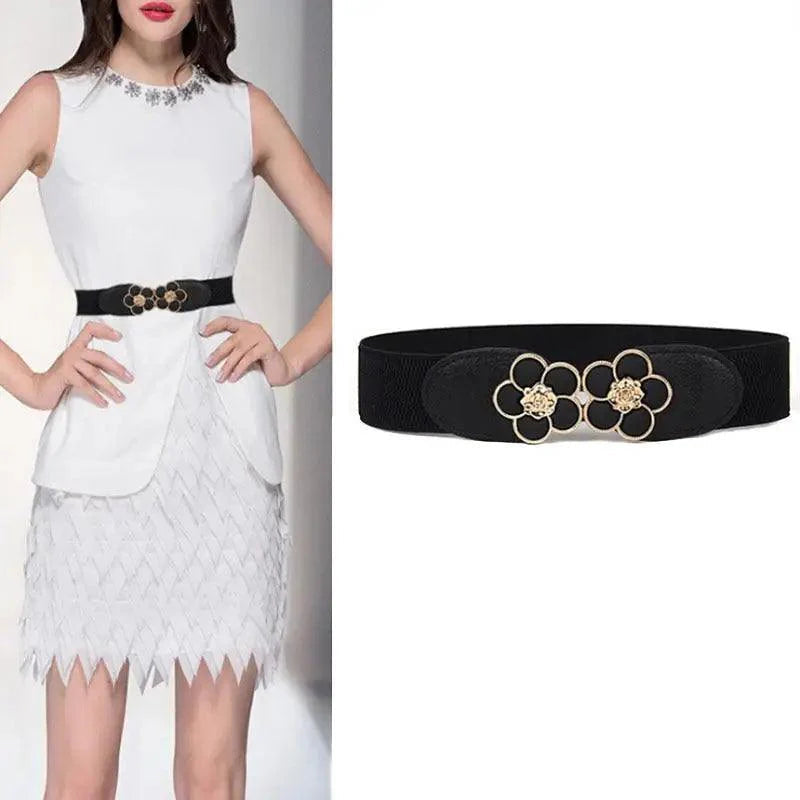 Elegant Wide Fabric Strap  Silver Metal Buckle Belts For Women Trendy Women's Fashion Stretchable Classic Color Belts Stevvex