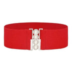 Elegant Wide Fabric Strap  Silver Metal Buckle Belts For Women Trendy Women's Fashion Stretchable Classic Color Belts Stevvex