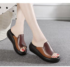 Elegant Woman Platform Slippers Summer Women Genuine Leather Slipper High Heel Shoes Women Outdoor Beach Slippers Wedge Sandals Shoes Loafers Walking Slip On Shoes Breathable Lightweight Work Comfortable Slippers
