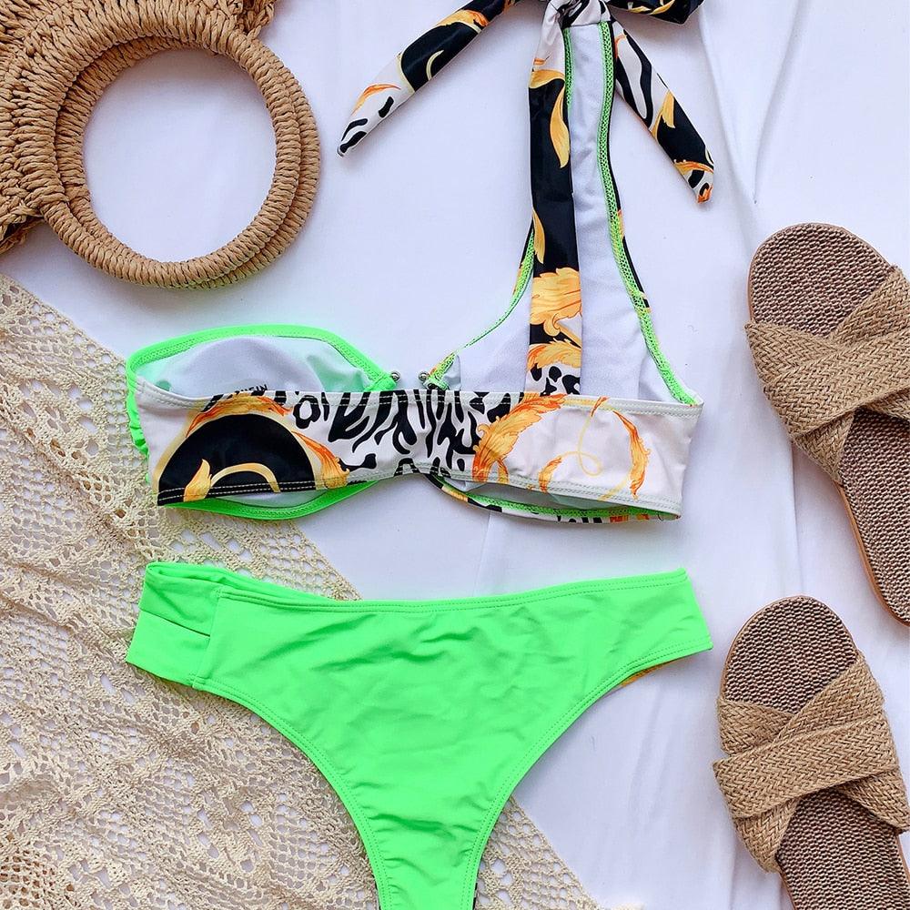 Elegant Women's One Shoulder Swimsuit Two Piece Swim Dress With Bikini Bottom Swim Bikini Bathing Suits New Print Stitching Bikini Swimming Fashion Swimwear For Spring Beach Surf Stevvex