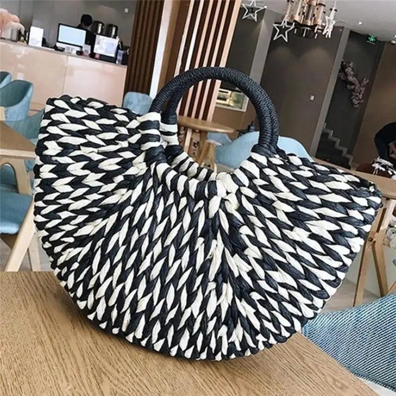 Elehant Women's Woven Wicker Straw Half Round Bag Trendy Large Capacity Female Casual Travel Bag Stevvex