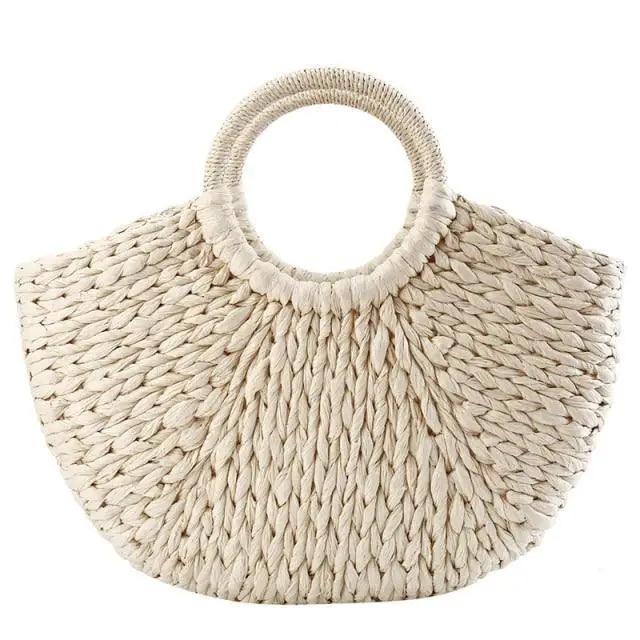 Elehant Women's Woven Wicker Straw Half Round Bag Trendy Large Capacity Female Casual Travel Bag Stevvex