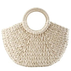 Elehant Women's Woven Wicker Straw Half Round Bag Trendy Large Capacity Female Casual Travel Bag Stevvex