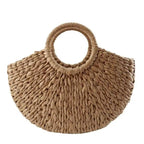 Elehant Women's Woven Wicker Straw Half Round Bag Trendy Large Capacity Female Casual Travel Bag Stevvex