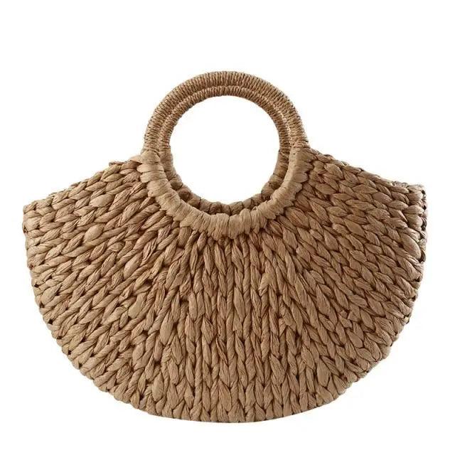 Elehant Women's Woven Wicker Straw Half Round Bag Trendy Large Capacity Female Casual Travel Bag Stevvex
