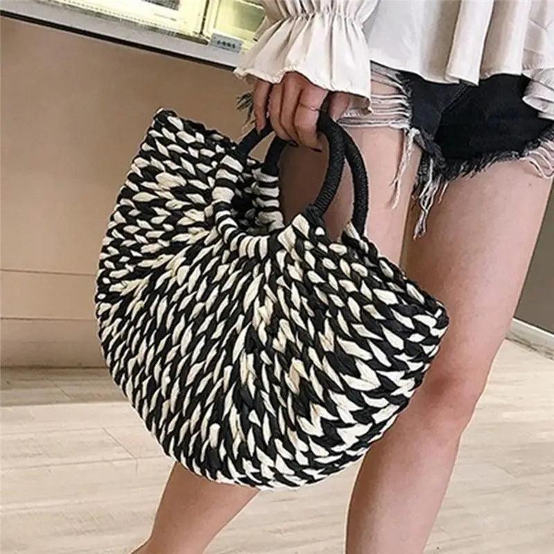 Elehant Women's Woven Wicker Straw Half Round Bag Trendy Large Capacity Female Casual Travel Bag Stevvex