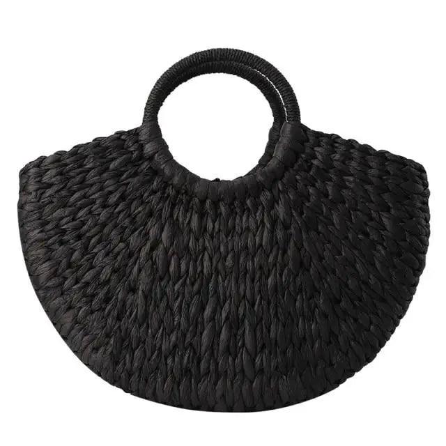 Elehant Women's Woven Wicker Straw Half Round Bag Trendy Large Capacity Female Casual Travel Bag Stevvex