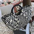 Elehant Women's Woven Wicker Straw Half Round Bag Trendy Large Capacity Female Casual Travel Bag Stevvex