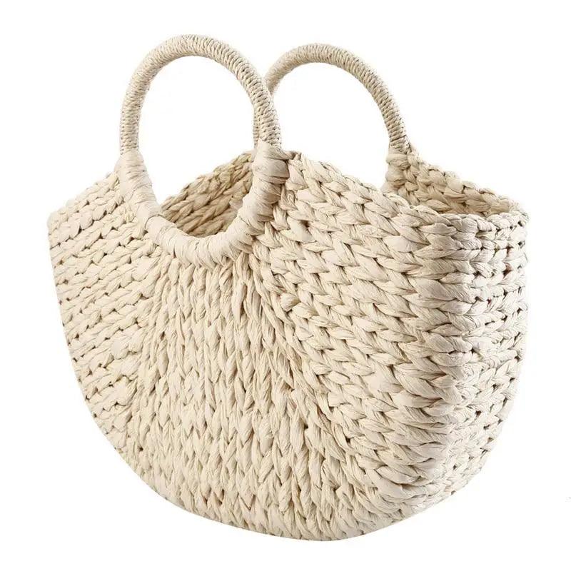 Elehant Women's Woven Wicker Straw Half Round Bag Trendy Large Capacity Female Casual Travel Bag Stevvex