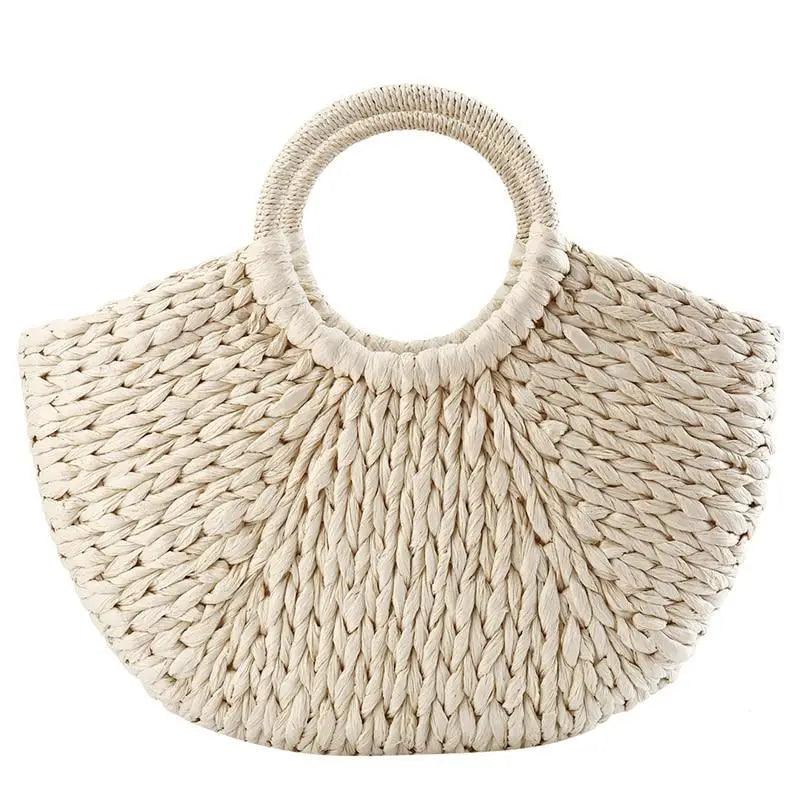 Elehant Women's Woven Wicker Straw Half Round Bag Trendy Large Capacity Female Casual Travel Bag Stevvex