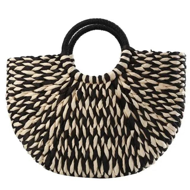 Elehant Women's Woven Wicker Straw Half Round Bag Trendy Large Capacity Female Casual Travel Bag Stevvex