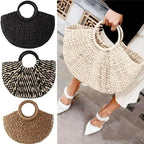 Elehant Women's Woven Wicker Straw Half Round Bag Trendy Large Capacity Female Casual Travel Bag Stevvex