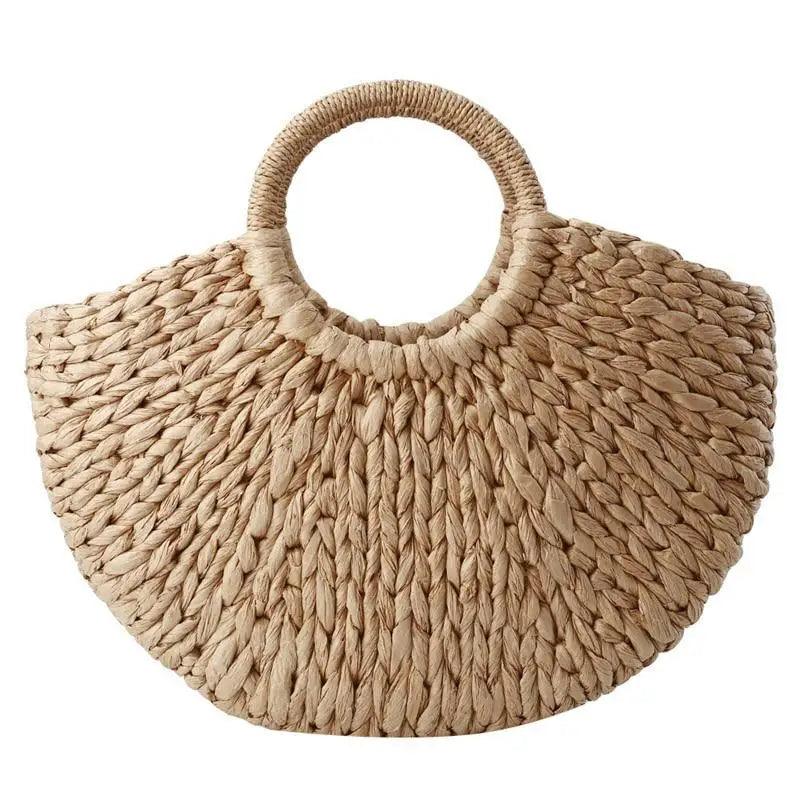 Elehant Women's Woven Wicker Straw Half Round Bag Trendy Large Capacity Female Casual Travel Bag Stevvex