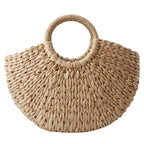Elehant Women's Woven Wicker Straw Half Round Bag Trendy Large Capacity Female Casual Travel Bag Stevvex