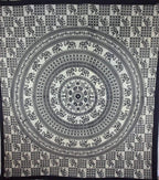 Elephant Mandala Checkerboard Wall Tapestry Black White