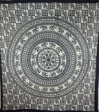 Elephant Mandala Checkerboard Wall Tapestry Black White