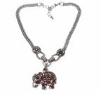 Elephant Pendant Necklace Silver Gemstone Boho Charm