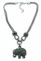 Elephant Pendant Necklace Silver Gemstone Boho Charm