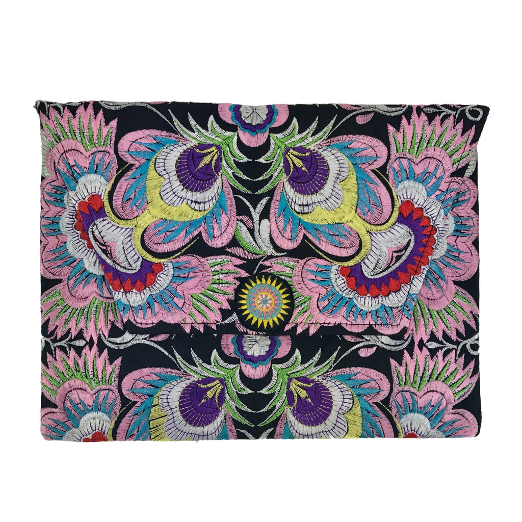 Embroidered Flower Clutch Handmade Hmong Thai Embroidery Boho Evening Bag BandsCo Straps