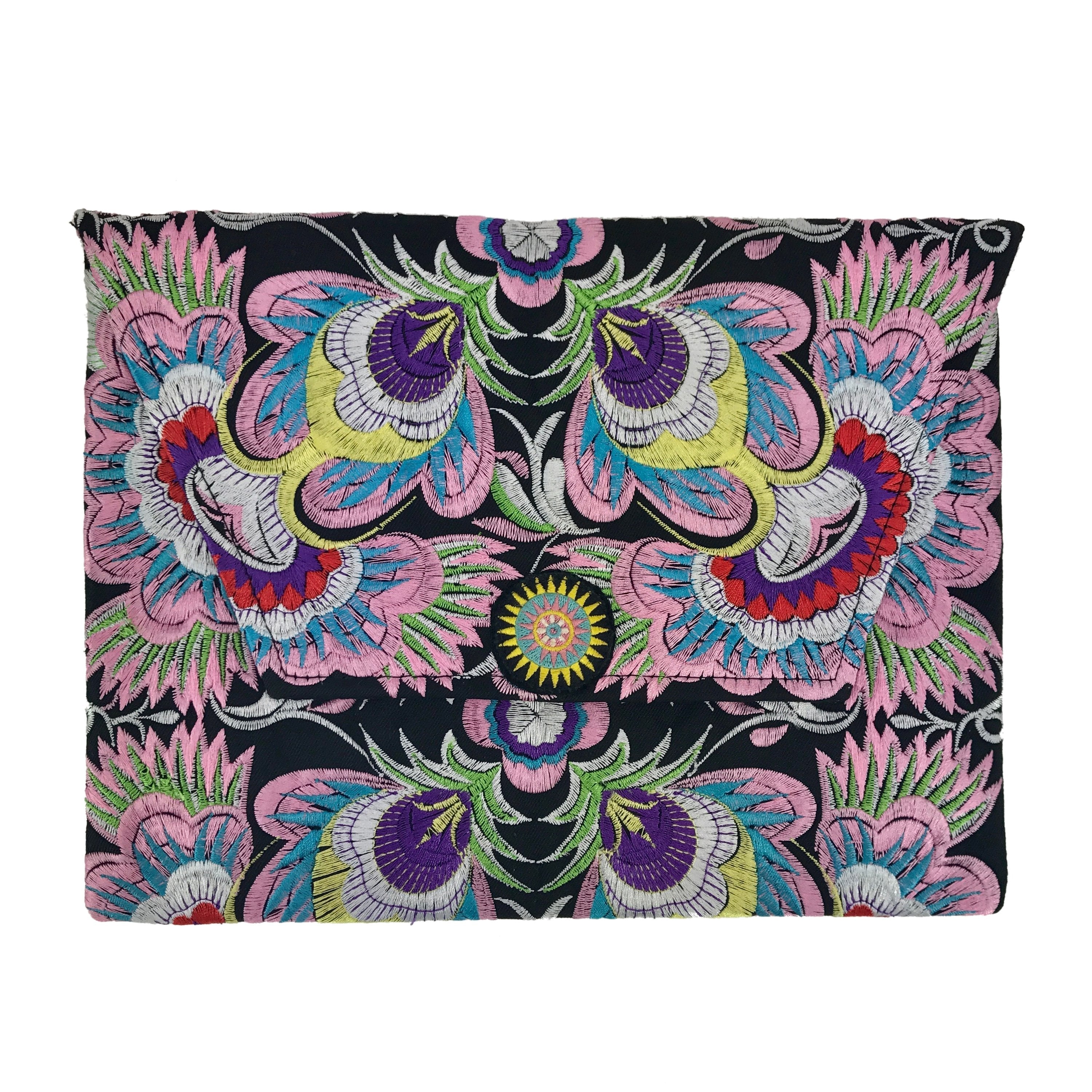 Embroidered Flower Clutch Handmade Hmong Thai Embroidery Boho Evening Bag BandsCo Straps