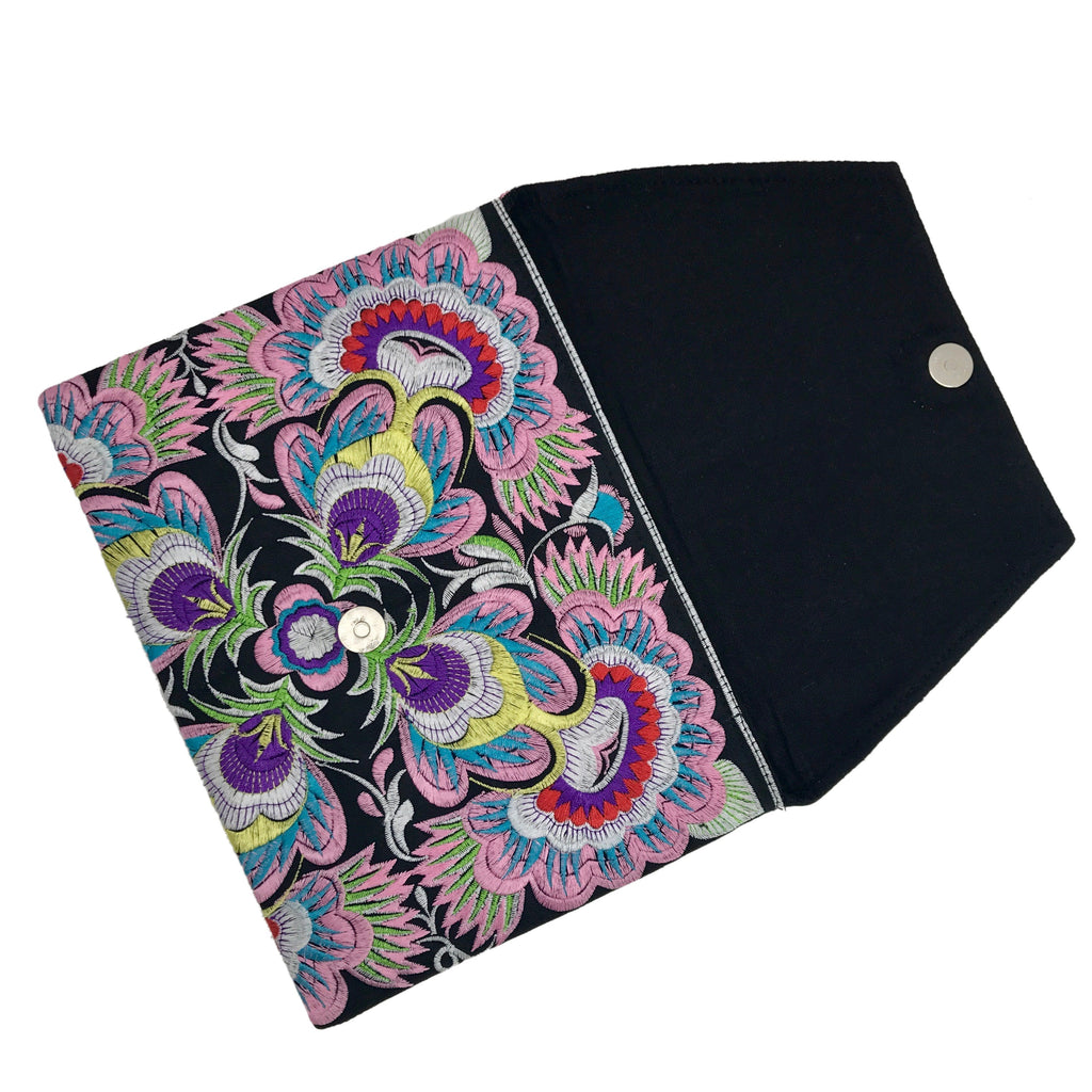 Embroidered Flower Clutch Handmade Hmong Thai Embroidery Boho Evening Bag BandsCo Straps