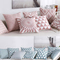 Embroidered Geometric Pillow Cover 100% Cotton Woolen Cushion Cover Modern Nordic Style Pink Blue Pillow Cover For Home Decor Embroidery Cushion Cover Decorative Throw Pillow Cover Geometric Invisible Pillow Cover for Living Room 45X45CM Stevvex