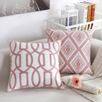 Embroidered Geometric Pillow Cover 100% Cotton Woolen Cushion Cover Modern Nordic Style Pink Blue Pillow Cover For Home Decor Embroidery Cushion Cover Decorative Throw Pillow Cover Geometric Invisible Pillow Cover for Living Room 45X45CM Stevvex