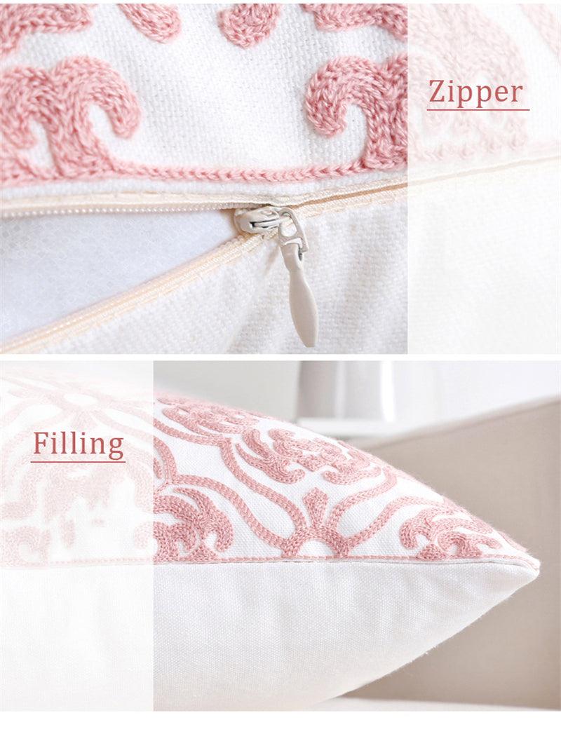 Embroidered Geometric Pillow Cover 100% Cotton Woolen Cushion Cover Modern Nordic Style Pink Blue Pillow Cover For Home Decor Embroidery Cushion Cover Decorative Throw Pillow Cover Geometric Invisible Pillow Cover for Living Room 45X45CM Stevvex