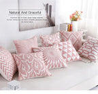 Embroidered Geometric Pillow Cover 100% Cotton Woolen Cushion Cover Modern Nordic Style Pink Blue Pillow Cover For Home Decor Embroidery Cushion Cover Decorative Throw Pillow Cover Geometric Invisible Pillow Cover for Living Room 45X45CM Stevvex