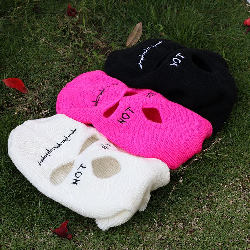 Embroidery Three-hole Balaclava Knit Hat Army Tactical CS Winter Ski Riding Mask Beanie Prom Party Mask Warm Mask Three 3 Hole Balaclava Knit Hat Ski Mask 3-Hole Knit Hat Full Face Cover Balaclava Hats Funny Party Embroidery Beanies Caps Stevvex