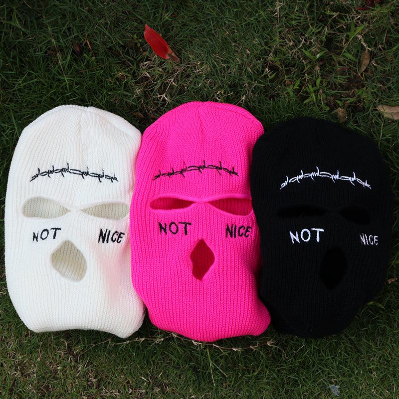 Embroidery Three-hole Balaclava Knit Hat Army Tactical CS Winter Ski Riding Mask Beanie Prom Party Mask Warm Mask Three 3 Hole Balaclava Knit Hat Ski Mask 3-Hole Knit Hat Full Face Cover Balaclava Hats Funny Party Embroidery Beanies Caps Stevvex