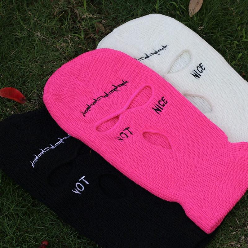 Embroidery Three-hole Balaclava Knit Hat Army Tactical CS Winter Ski Riding Mask Beanie Prom Party Mask Warm Mask Three 3 Hole Balaclava Knit Hat Ski Mask 3-Hole Knit Hat Full Face Cover Balaclava Hats Funny Party Embroidery Beanies Caps Stevvex