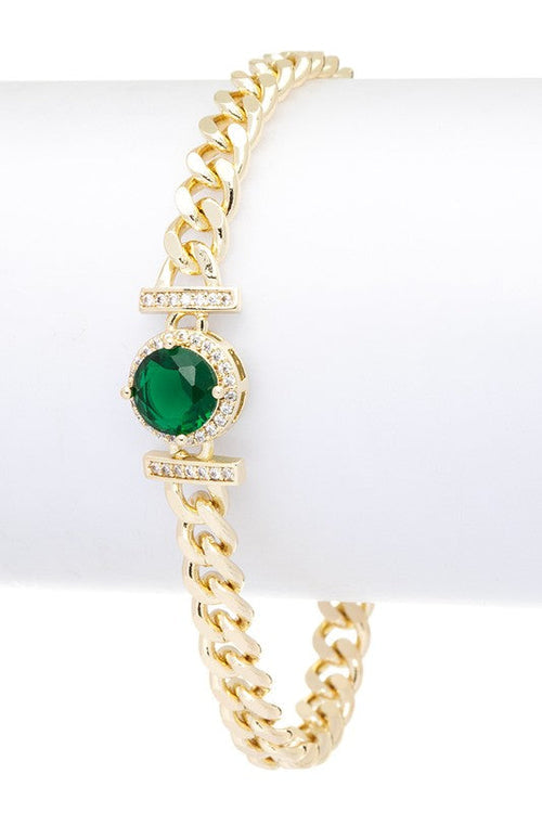Emerald Cubic Zirconia Charm Bracelet Gold Plated Delicate