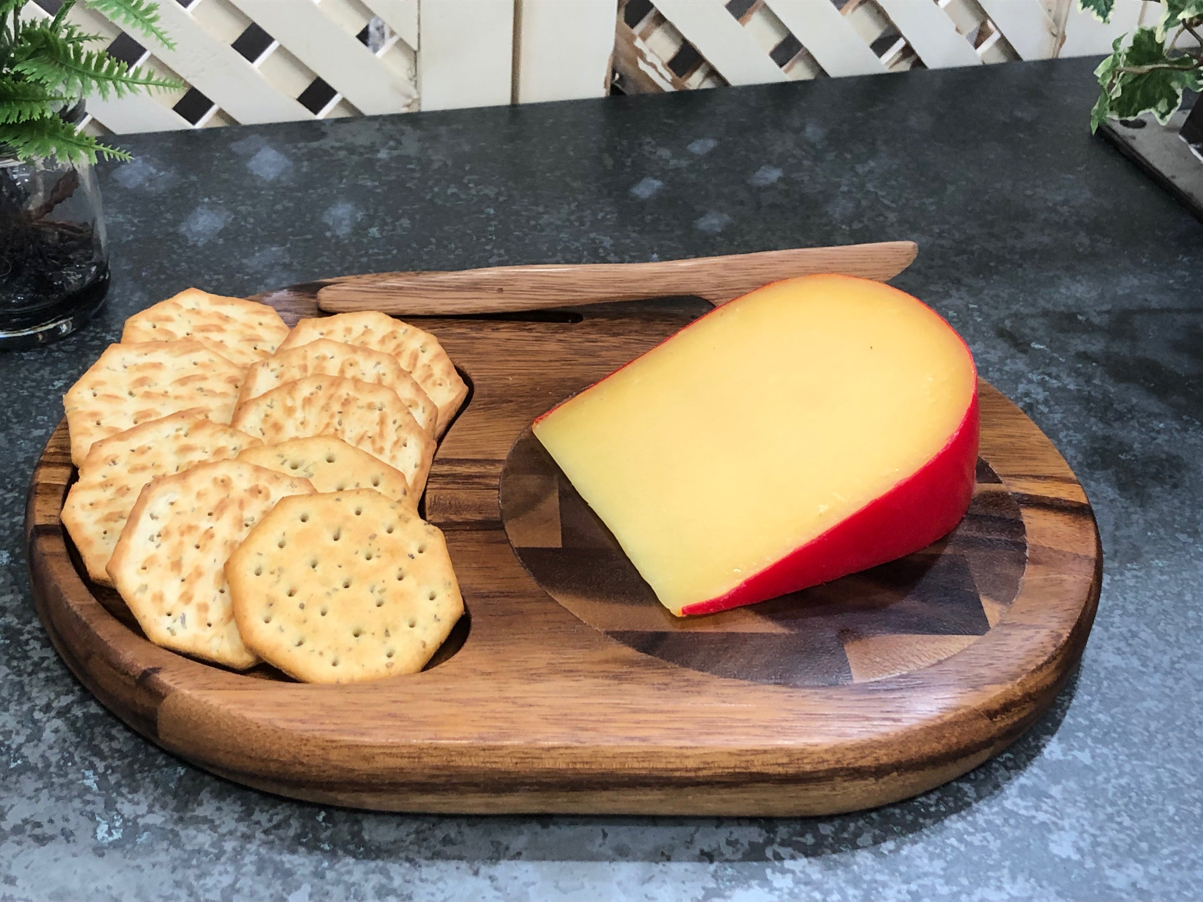 End Grain Cheese Board With Acacia Knife Groove, Serving Platter Set Premium