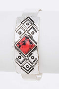 Engraved Aztec Stone Open Cuff Bracelet Boho Tribal