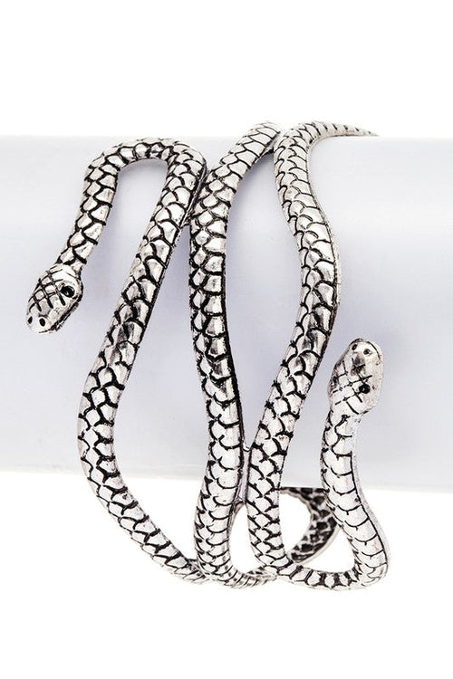 Engraved Snake Cuff Bangle Sterling Look Adjustable