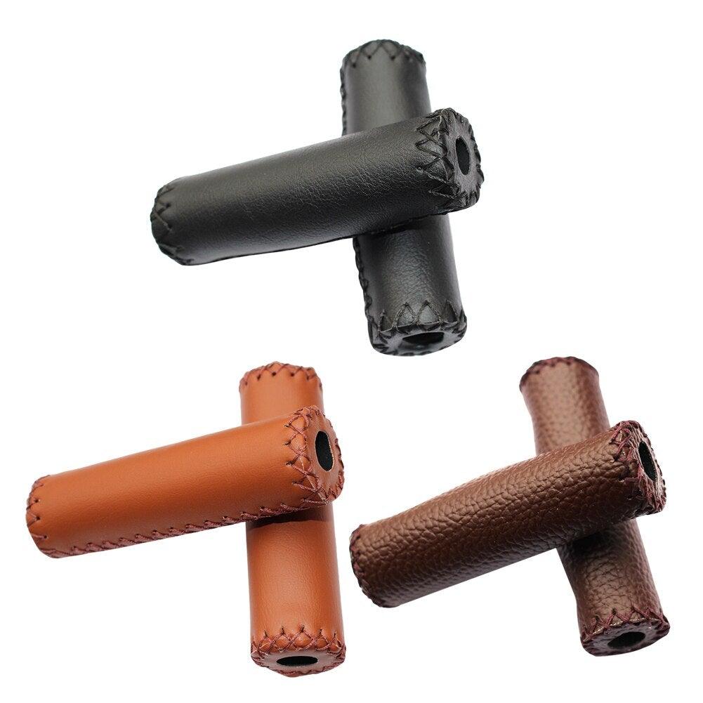 Ergonomic Bike Handle Grips PU Leather Soft Rubber Bicycle Mountain Bike Anti-Slip Handlebar Grips Retro Artificial Leather Handle Grips Cycling Anti Slip Road Mountain Comfortable Bike Handlebar Grips Stevvex