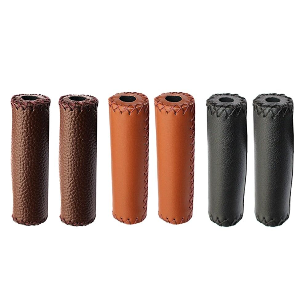 Ergonomic Bike Handle Grips PU Leather Soft Rubber Bicycle Mountain Bike Anti-Slip Handlebar Grips Retro Artificial Leather Handle Grips Cycling Anti Slip Road Mountain Comfortable Bike Handlebar Grips Stevvex