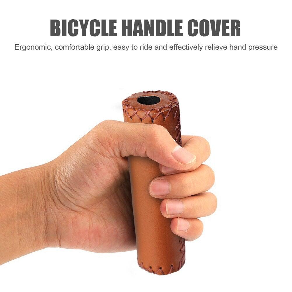 Ergonomic Bike Handle Grips PU Leather Soft Rubber Bicycle Mountain Bike Anti-Slip Handlebar Grips Retro Artificial Leather Handle Grips Cycling Anti Slip Road Mountain Comfortable Bike Handlebar Grips Stevvex