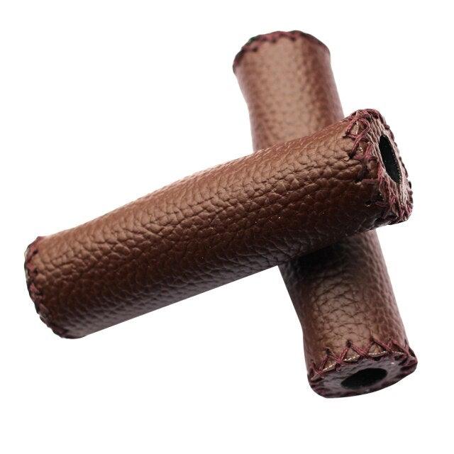 Ergonomic Bike Handle Grips PU Leather Soft Rubber Bicycle Mountain Bike Anti-Slip Handlebar Grips Retro Artificial Leather Handle Grips Cycling Anti Slip Road Mountain Comfortable Bike Handlebar Grips Stevvex