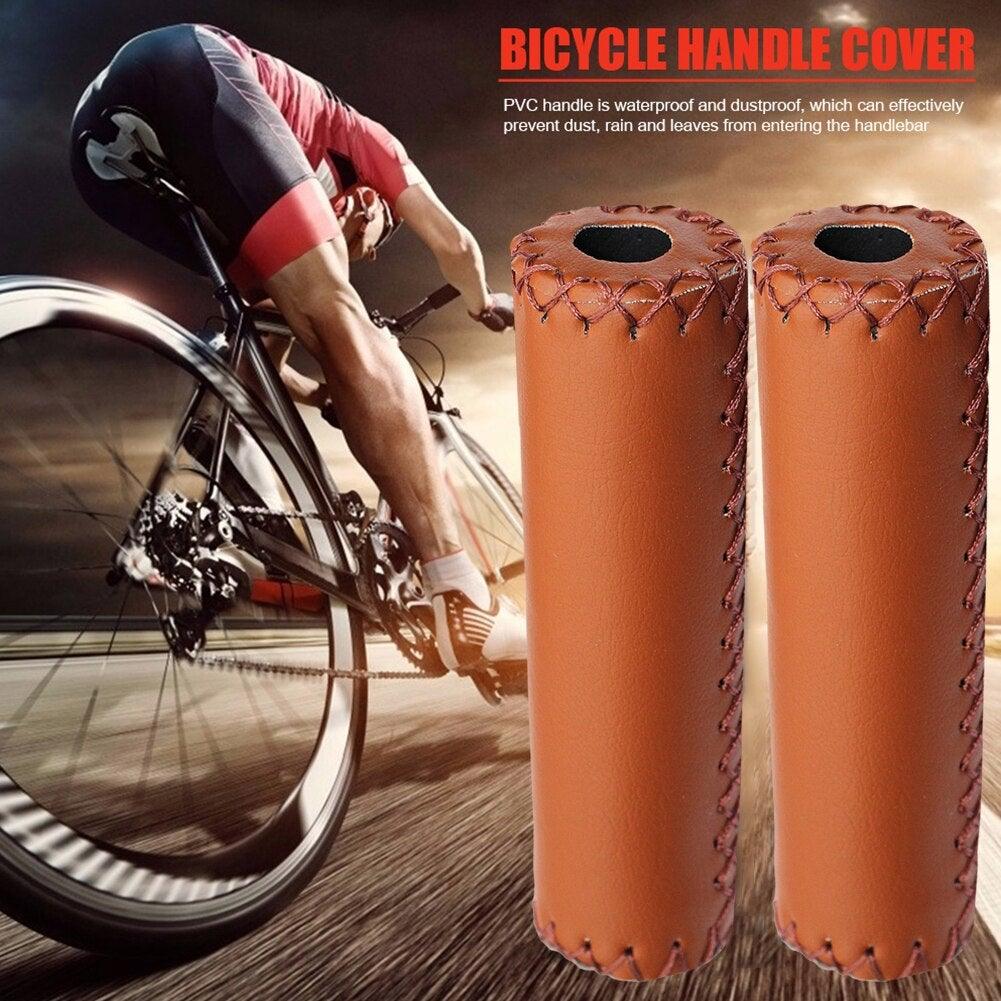 Ergonomic Bike Handle Grips PU Leather Soft Rubber Bicycle Mountain Bike Anti-Slip Handlebar Grips Retro Artificial Leather Handle Grips Cycling Anti Slip Road Mountain Comfortable Bike Handlebar Grips Stevvex