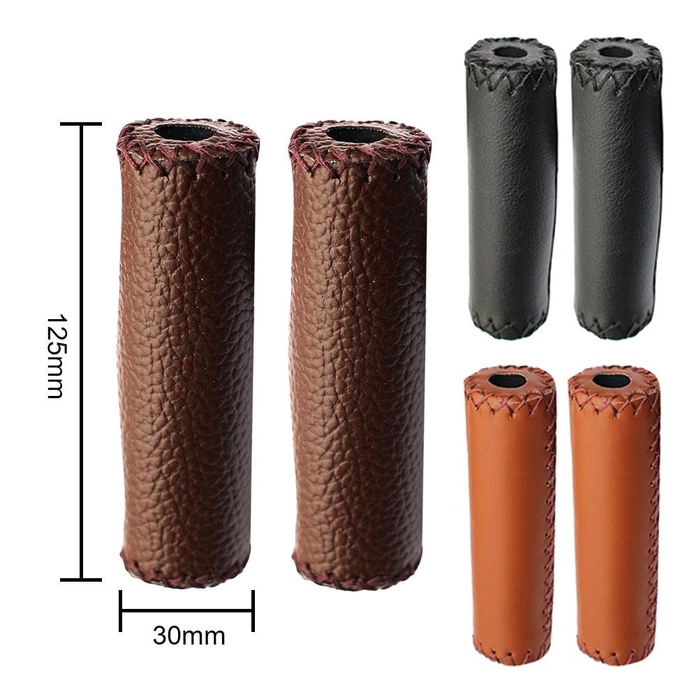 Ergonomic Bike Handle Grips PU Leather Soft Rubber Bicycle Mountain Bike Anti-Slip Handlebar Grips Retro Artificial Leather Handle Grips Cycling Anti Slip Road Mountain Comfortable Bike Handlebar Grips Stevvex