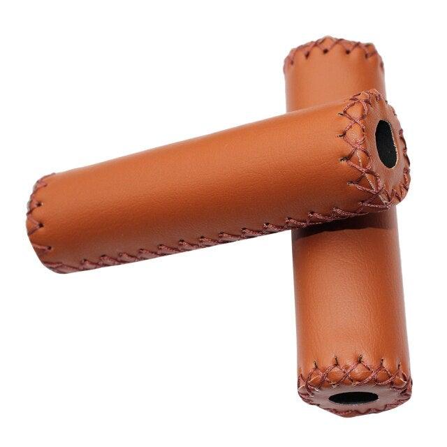 Ergonomic Bike Handle Grips PU Leather Soft Rubber Bicycle Mountain Bike Anti-Slip Handlebar Grips Retro Artificial Leather Handle Grips Cycling Anti Slip Road Mountain Comfortable Bike Handlebar Grips Stevvex