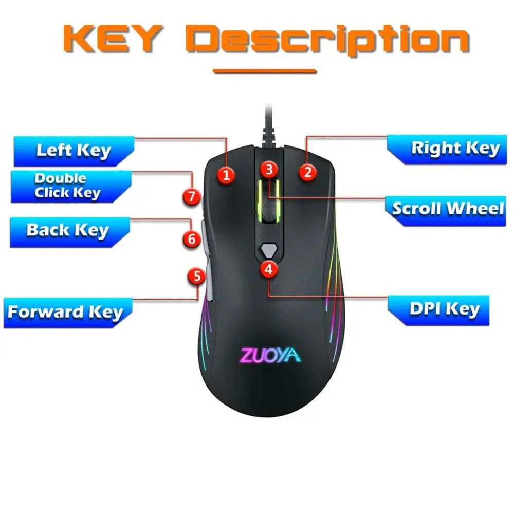 Ergonomic Design Wired RGB Professional Gaming Mouse Optical Gamer Mice Adjustable DPI Mouse With Backlight For Computer Stevvex